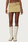 Edikted Roney Stud Faux Suede Mini Skort In Tan, Women's At Urban Outfitters In Green