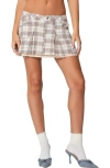 Edikted Roni Plaid Pleated Cotton Miniskirt In Beige