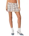 Shop Edikted Roni Plaid Pleated Mini Skirt In Beige