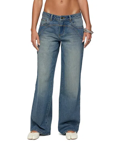 Edikted Ronny Curved Stitch Low Rise Blue-washed Jeans In Multi