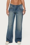 Edikted Ronny Curved Stitch Low Rise Jeans In Blue/washed, Women's At Urban Outfitters In Blue