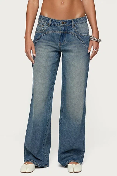 Edikted Ronny Curved Stitch Low Rise Jeans In Blue/washed, Women's At Urban Outfitters