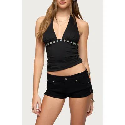 Edikted Ronya Iridescent Charm Halter Top In Black