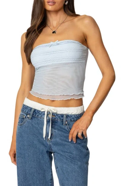 Edikted Rori Ruffle Mesh Tube Top In Light-blue