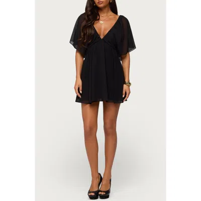 Edikted Rosalee Chiffon Babydoll Minidress In Black
