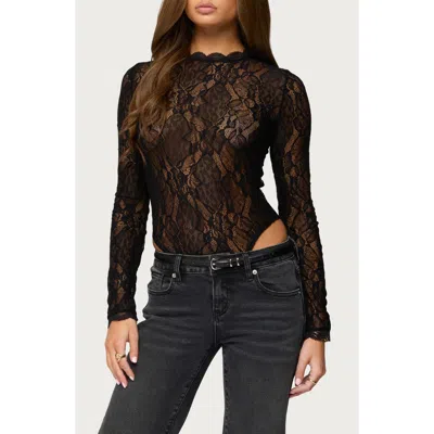 Edikted Rosalinda Lace Sheer Bodysuit In Black