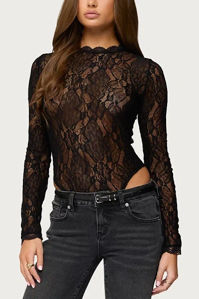 Edikted Rosalinda Sheer Lace Bodysuit In Black, Women's At Urban Outfitters