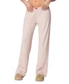 Edikted Roselle Lace Trim Rib Wide Leg Pants In Pink