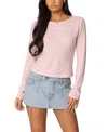 Edikted Rosemarie Waffle Knit Long Sleeve Top In Pink