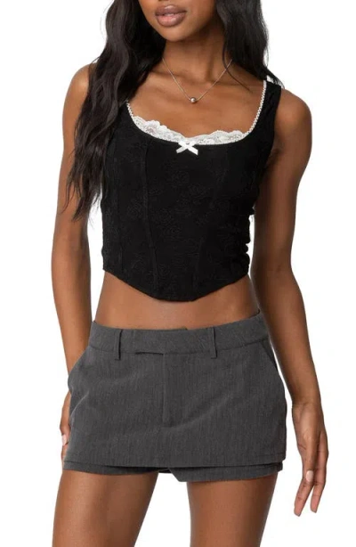 Edikted Rosetta Peekaboo Lace Crop Top In Black