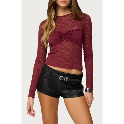Edikted Rosette Bandeau Long Sleeve Lace Top In Pink