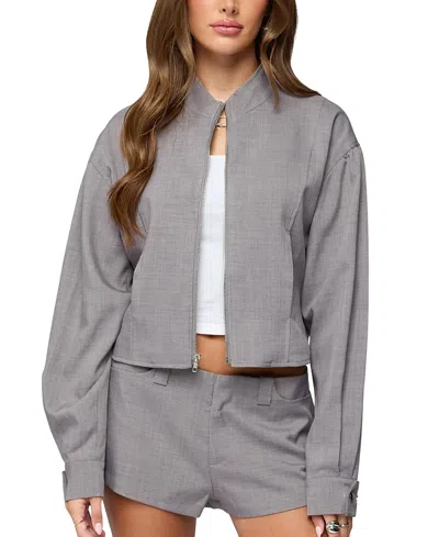 Edikted Roshelle High Neck Jacket In Gray