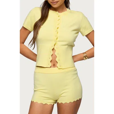 Edikted Rosie Scallop Placket Short Sleeve Cardigan In Yellow