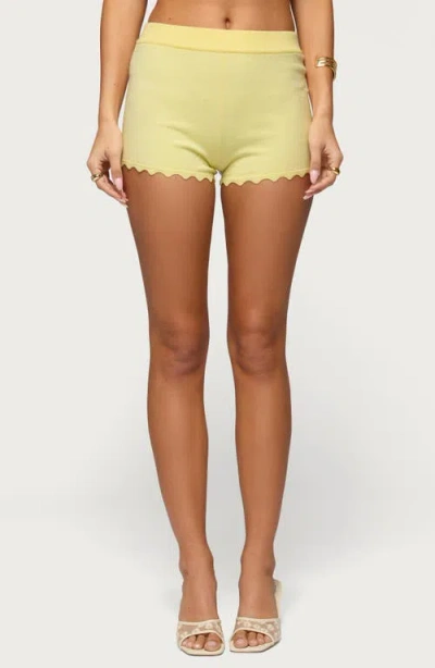 Edikted Rosie Scalloped Knit Microshorts In Yellow
