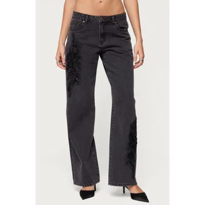 Edikted Rossa Beaded Low Rise Wide Leg Jeans In Black