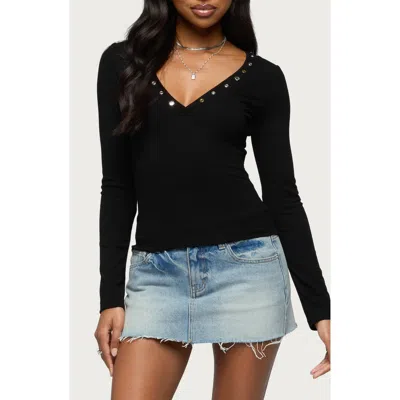 Edikted Rossie Studded Long Sleeve T-shirt In Black