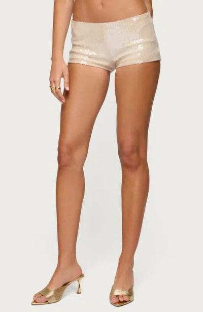 Edikted Roxey Sequin Micro Shorts In Neutral