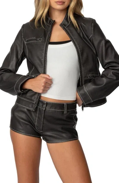 Edikted Roxie Faux Leather Jacket In Dark-gray