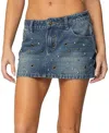 Edikted Ruari Studded Denim Mini Skirt In Blue-washed