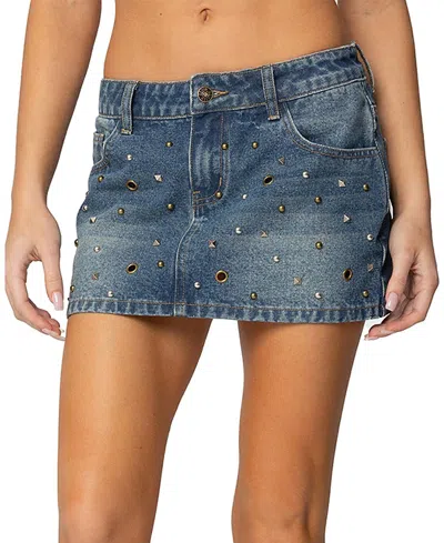 Edikted Ruari Studded Denim Mini Skirt In Blue-washed