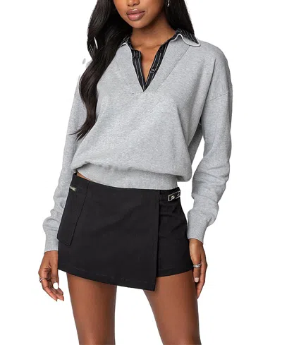 Edikted Rue Double Collared Sweater In Gray