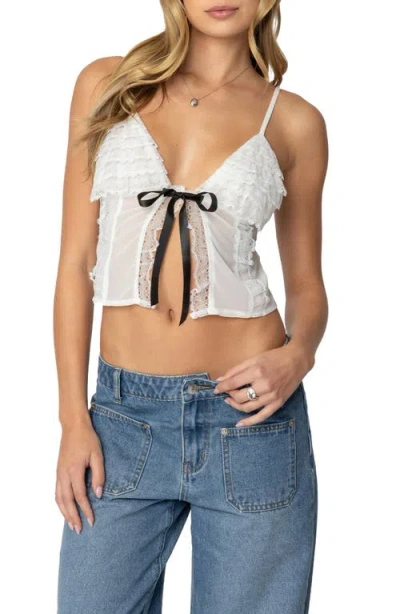 Edikted Ruffle Babydoll Crop Top In White