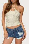 Edikted Criss Cross Bead Ruffled Halter Top In Neutral