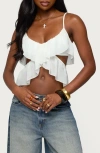 Edikted Ruffle Cutout Chiffon Camisole In Black