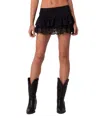 Edikted Tiered Low Rise Lace Miniskirt In Black