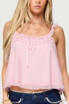 Edikted Ruffle Mesh Babydoll Tank Top In Pink
