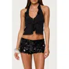 Edikted Ruffle Slit Front Chiffon Camisole In Black