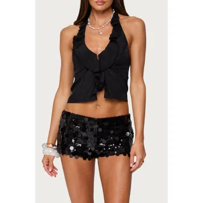 Edikted Ruffle Slit Front Chiffon Camisole In Black