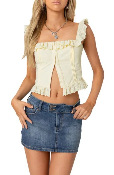 Edikted Ruffle Smocked Corset Cotton Crop Top In Yellow