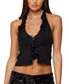 Edikted Ruffle Split Front Chiffon Top In Black
