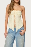 Edikted Textured Ruffle Split Front Strapless Top In Neutral