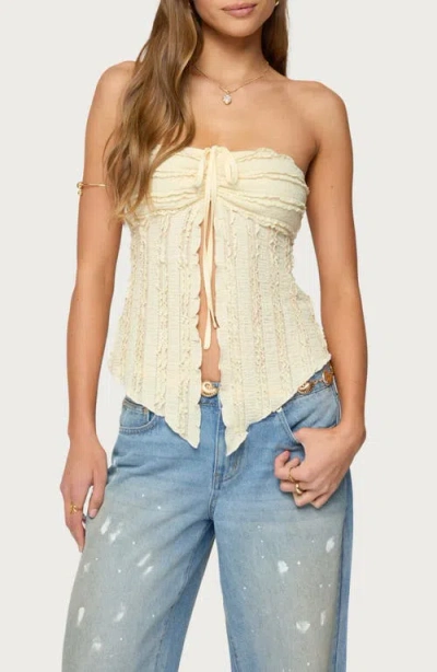 EDIKTED EDIKTED RUFFLE SPLIT FRONT STRAPLESS TOP