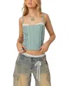 Edikted Ruffled Lace Trim Crop Camisole In Sage