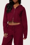 Edikted Russell Crop Hooded Zip Sweater In Burgundy