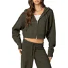 Shop Edikted Russell Crop Hooded Zip Sweater In Olive