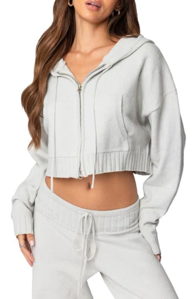 Edikted Russell Crop Zip-up Hoodie In Light-gray
