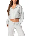 Edikted Russell Crop Zip-up Hoodie In Light Gray