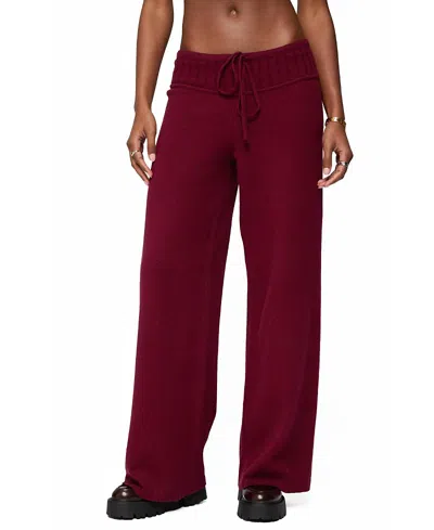 Edikted Russell Straight Leg Knit Pants In Burgundy