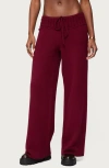 Edikted Russell Wide Leg Sweater Knit Pants In Burgundy