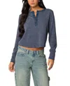 Edikted Ruth Waffle Knit Henley In Navy