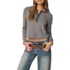 Edikted Ruth Long Sleeve Waffle Stitch Henley In Gray-melange
