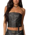 Edikted Ryan Strapless Faux Leather Cargo Corset Top In Black