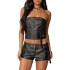 Edikted Ryan Strapless Faux Leather Cargo Corset Top In Black