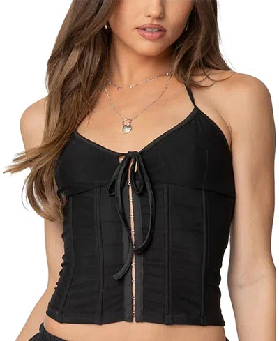 Edikted Ryanne Tie Front Halter Top In Black