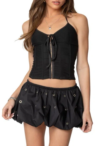 Edikted Ryanne Tie Front Halter Top In Black