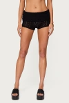 Edikted Rye Sheer Textured Fold Over Shorts In Black